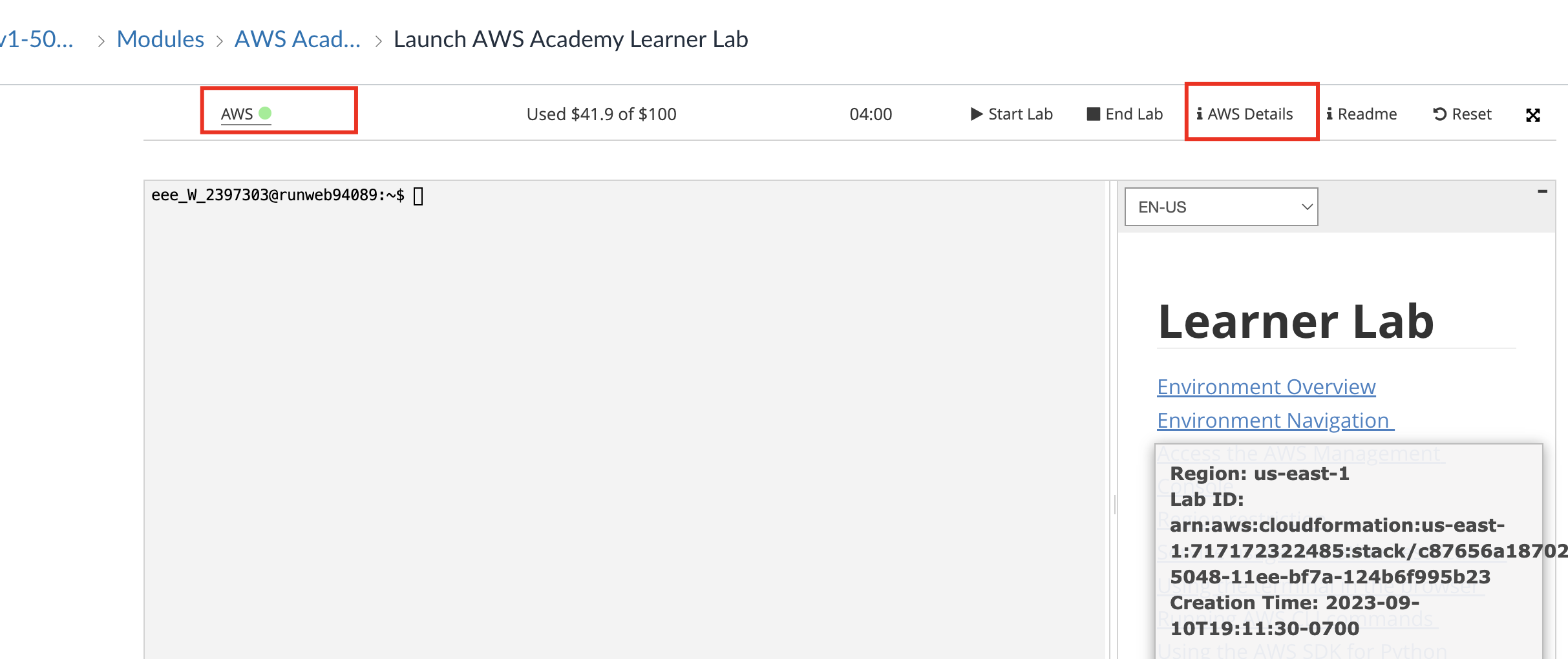 AWS Academy Login