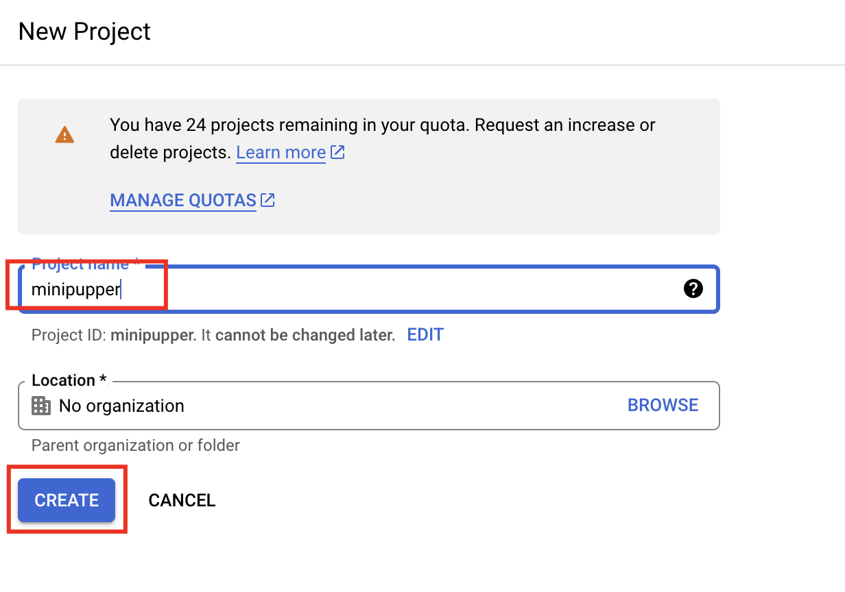 Create project step 2