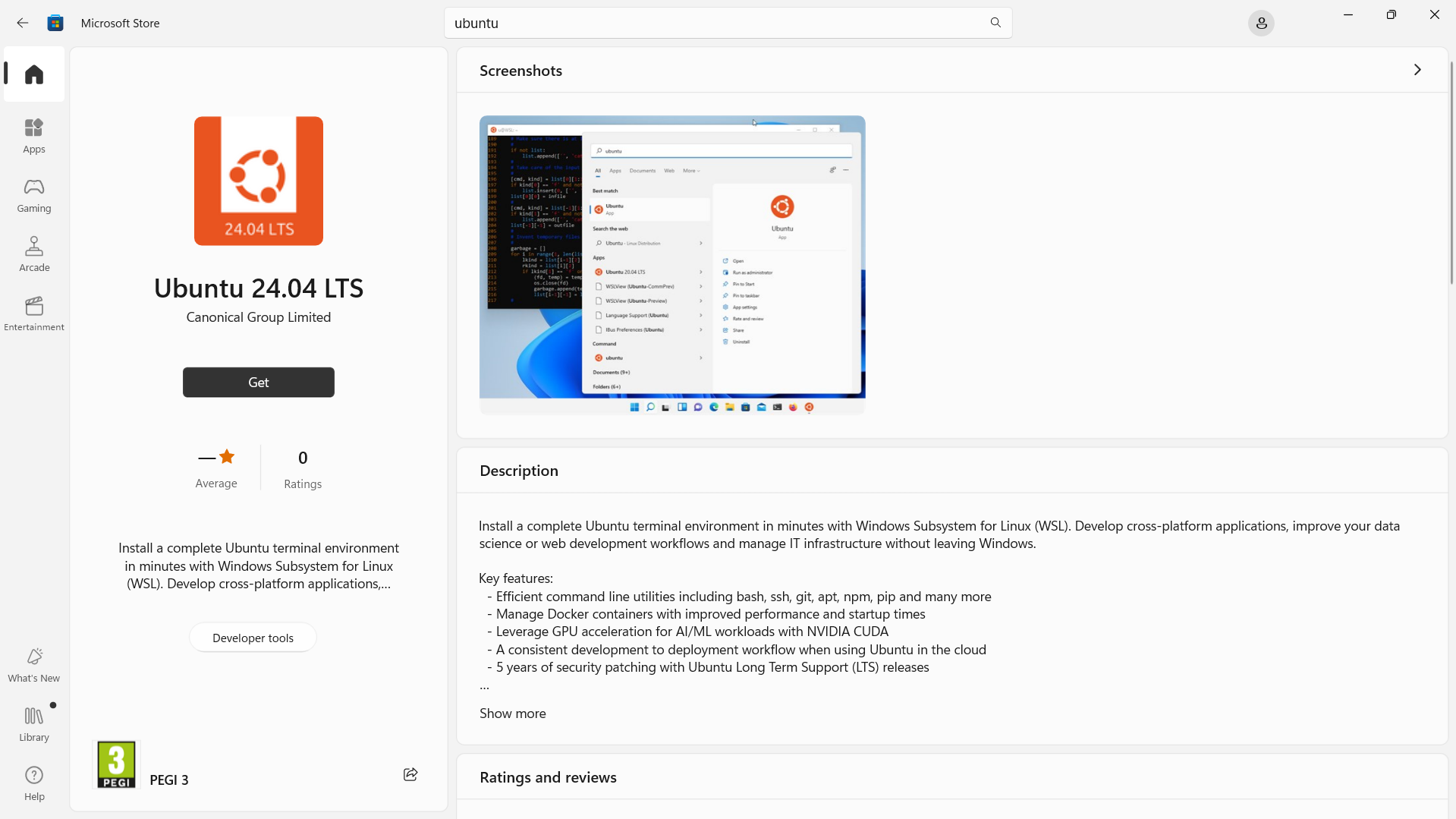 Ubuntu 22.04 in Microsoft Store